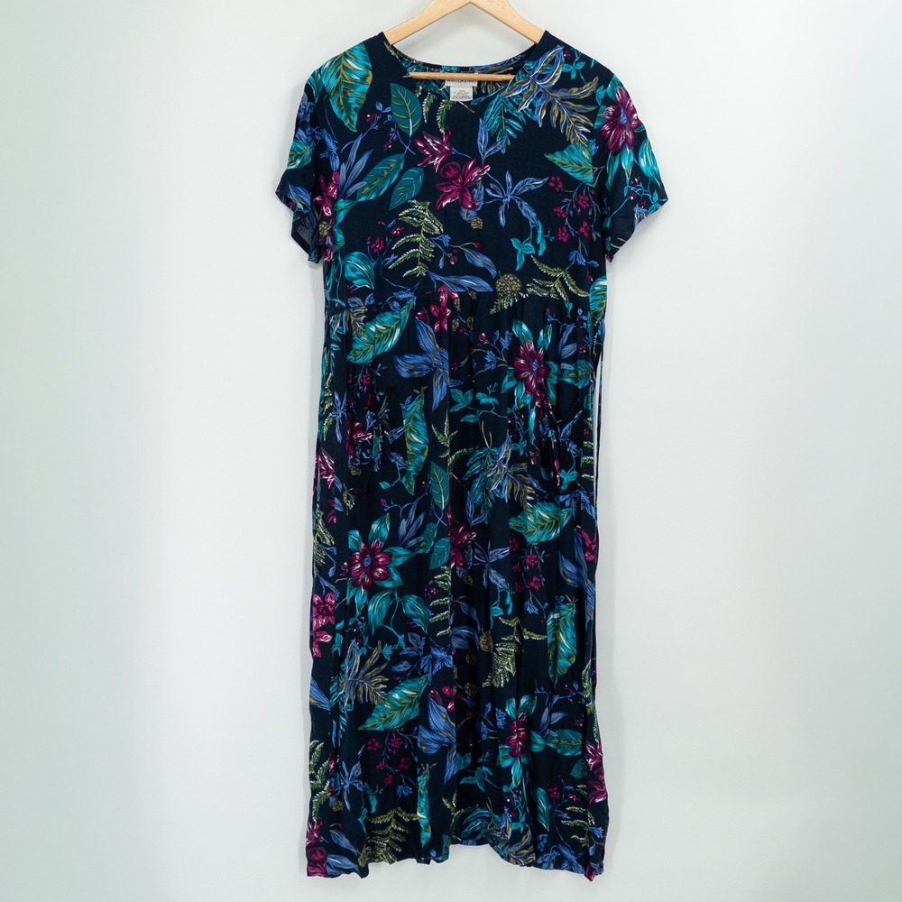 Vintage 90s Maxi Dress Womens L Floral Boho Cottagecore Butter Mom Miss Honey